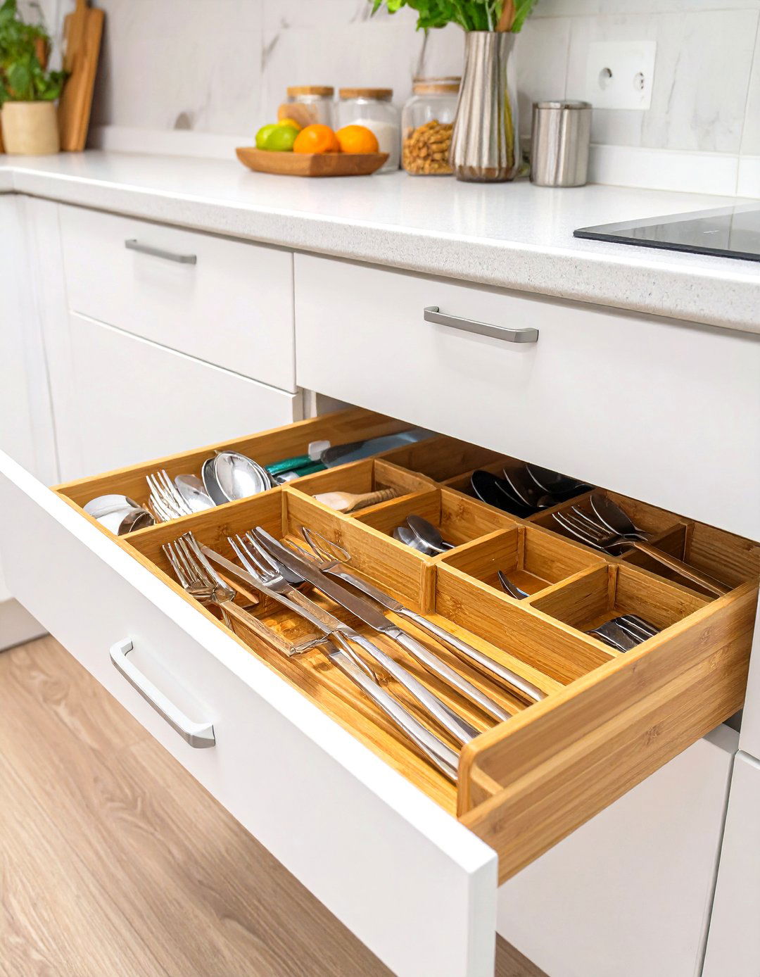 Use Drawer Dividers for Utensils - 30 very small kitchen ideas on a budget