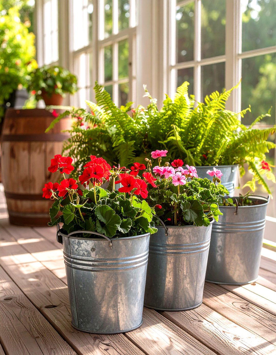 Use Galvanized Buckets as Planters - 30 screen porch ideas on a budget