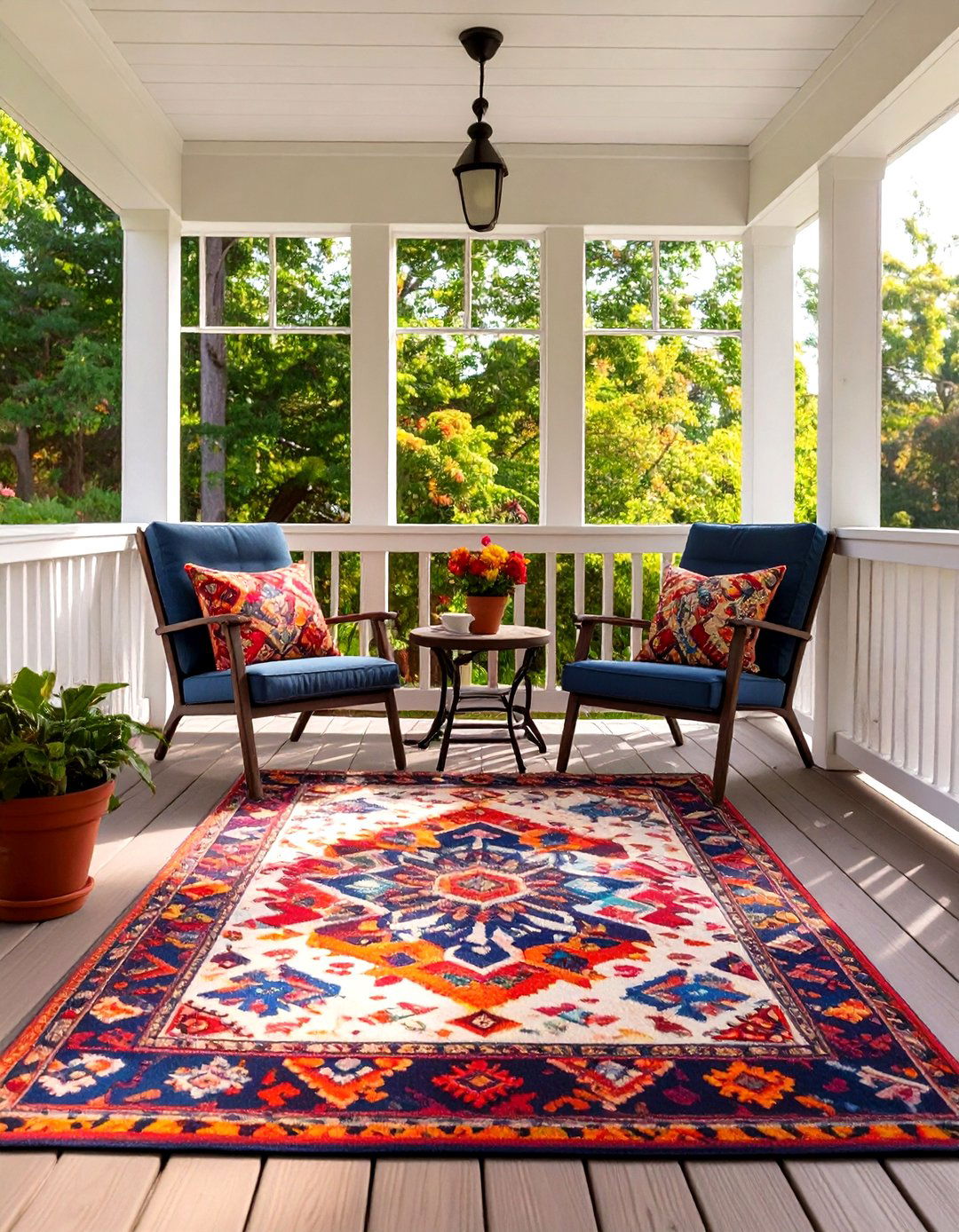 Use Inexpensive Outdoor Rugs - 30 screen porch ideas on a budget