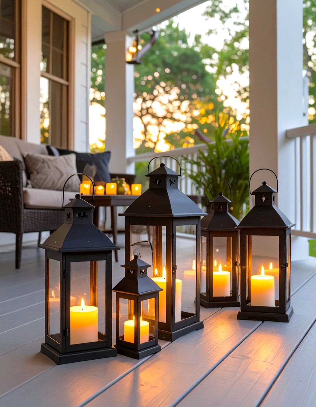 Use Lanterns and Candles for Ambiance - 30 screened in porch decorating ideas