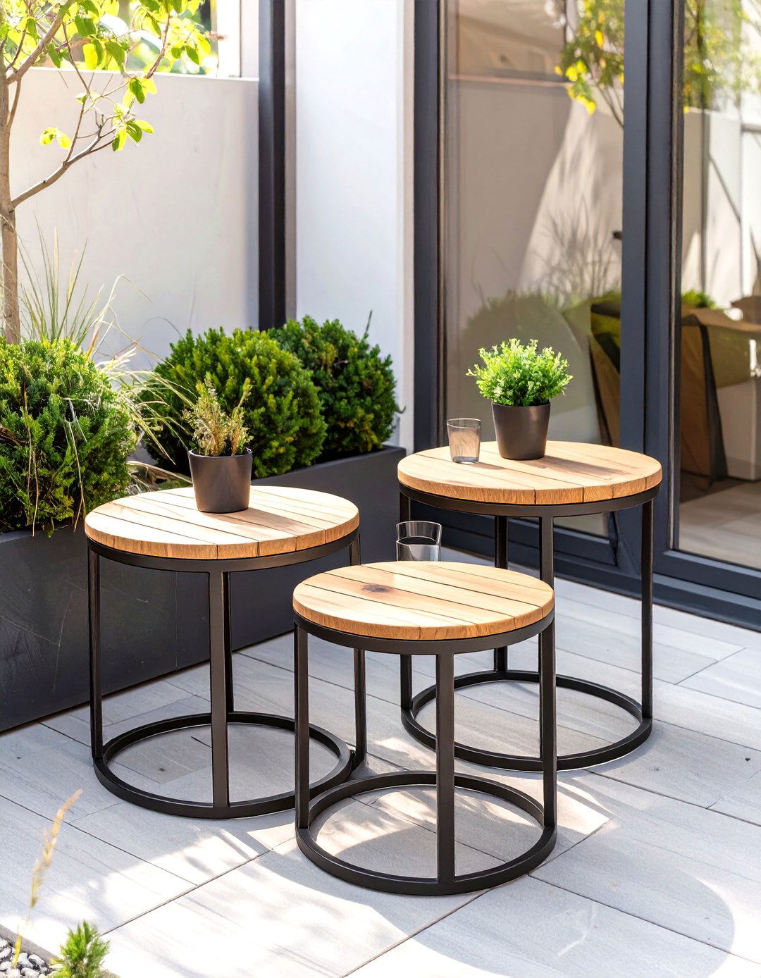 Use Nesting Tables for Flexible Small Patio Surfaces - 30 small patio decorating ideas