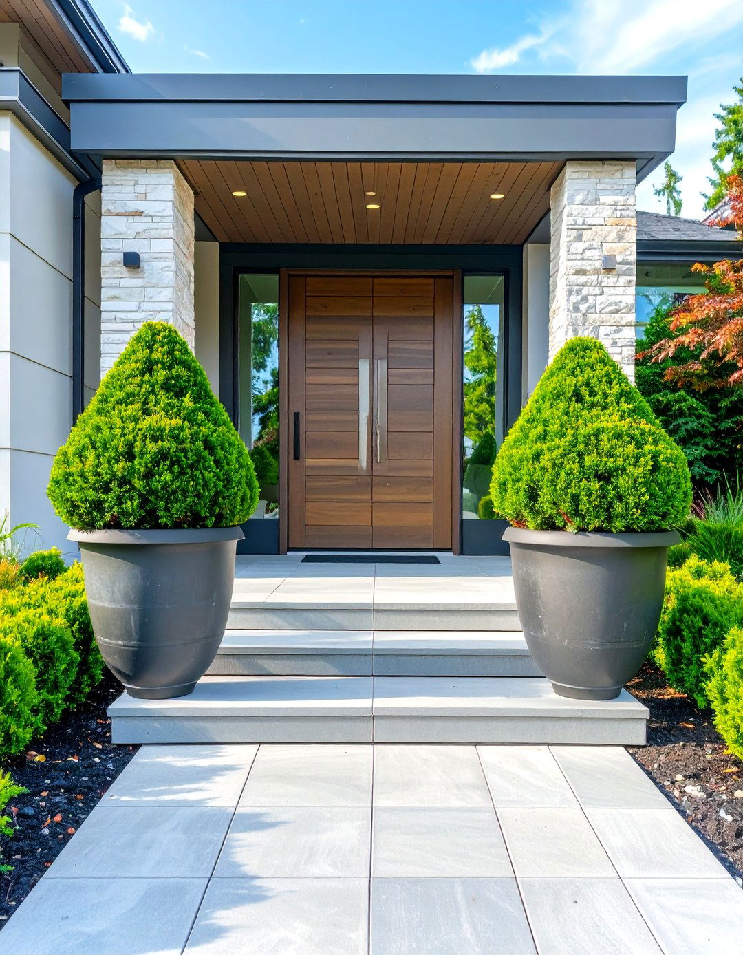 Use Symmetrical Shrubs at an Entrance - 30 simple landscape ideas