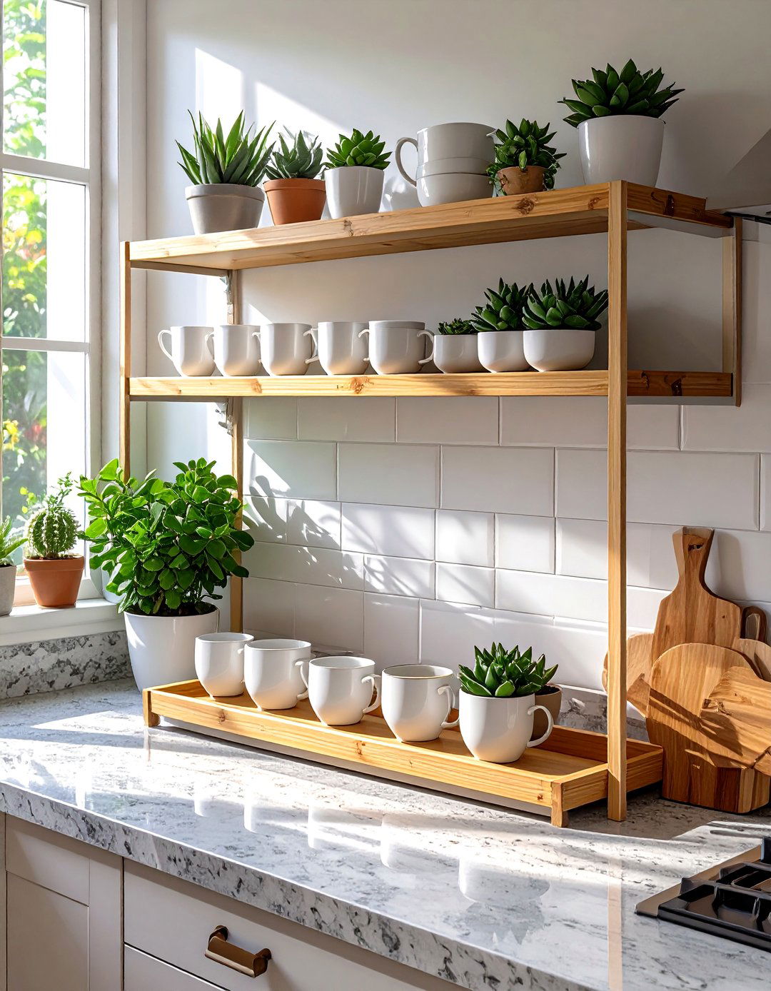 Use Tiered Countertop Shelf Organizers - 30 small kitchen storage ideas