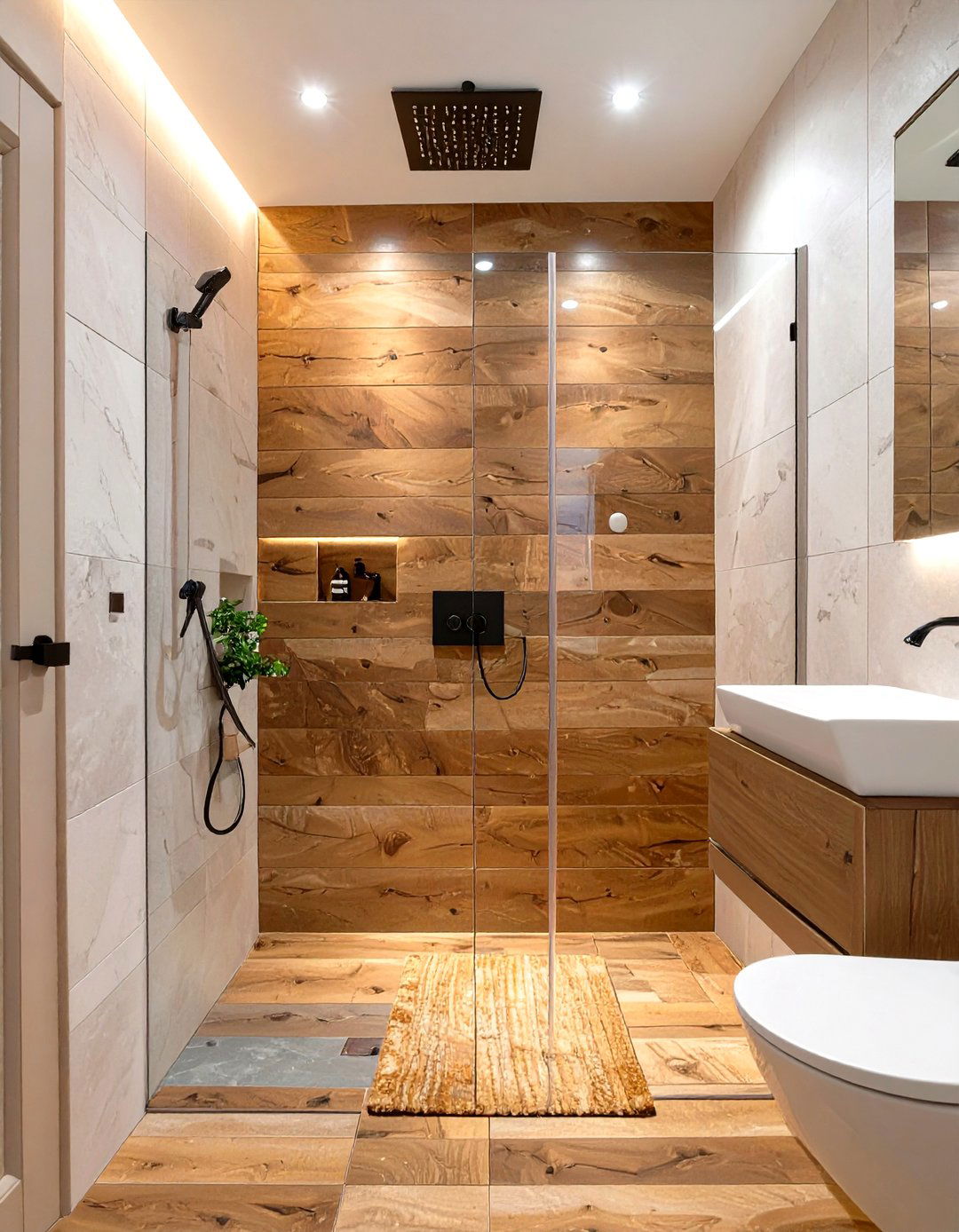 Use Wood Look Porcelain Tiles - 30 shower remodel ideas