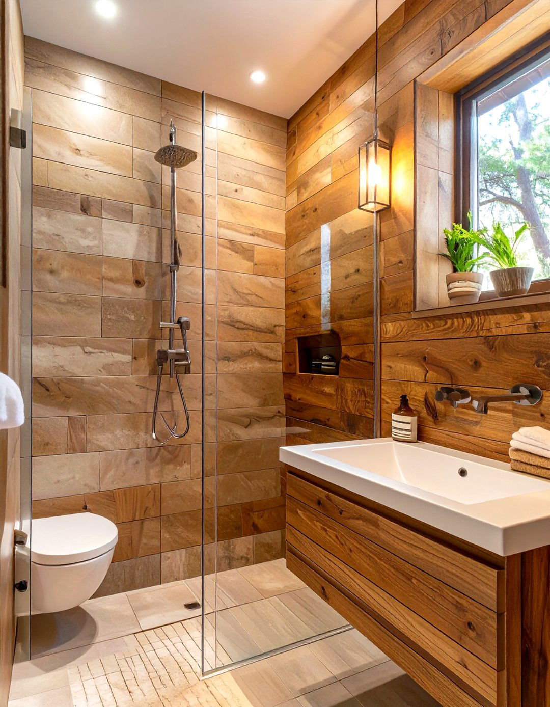 Use Wood Look Porcelain Tiles - 30 shower renovation ideas