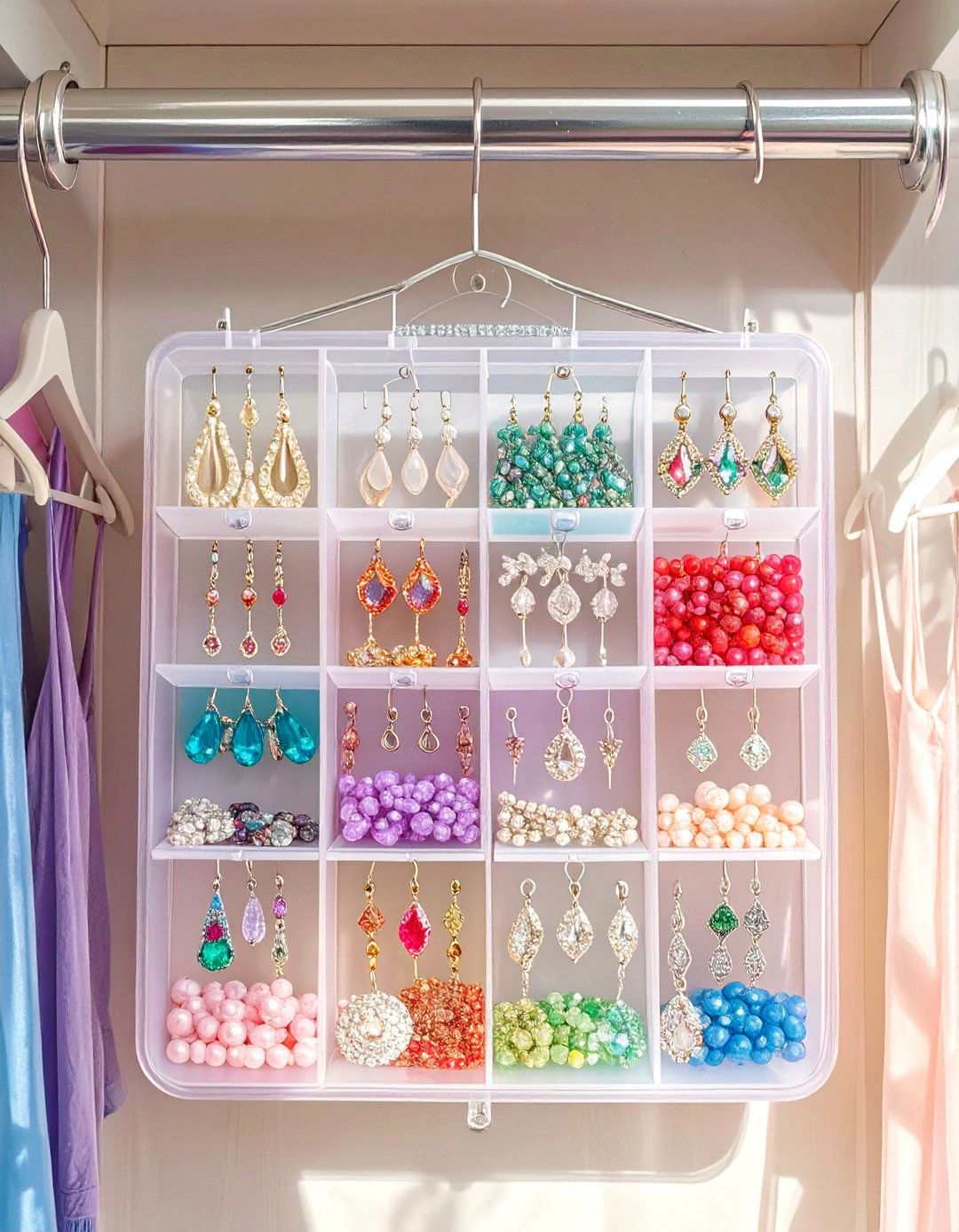 Use a Hanging Jewelry Organizer - 30 small closet storage ideas