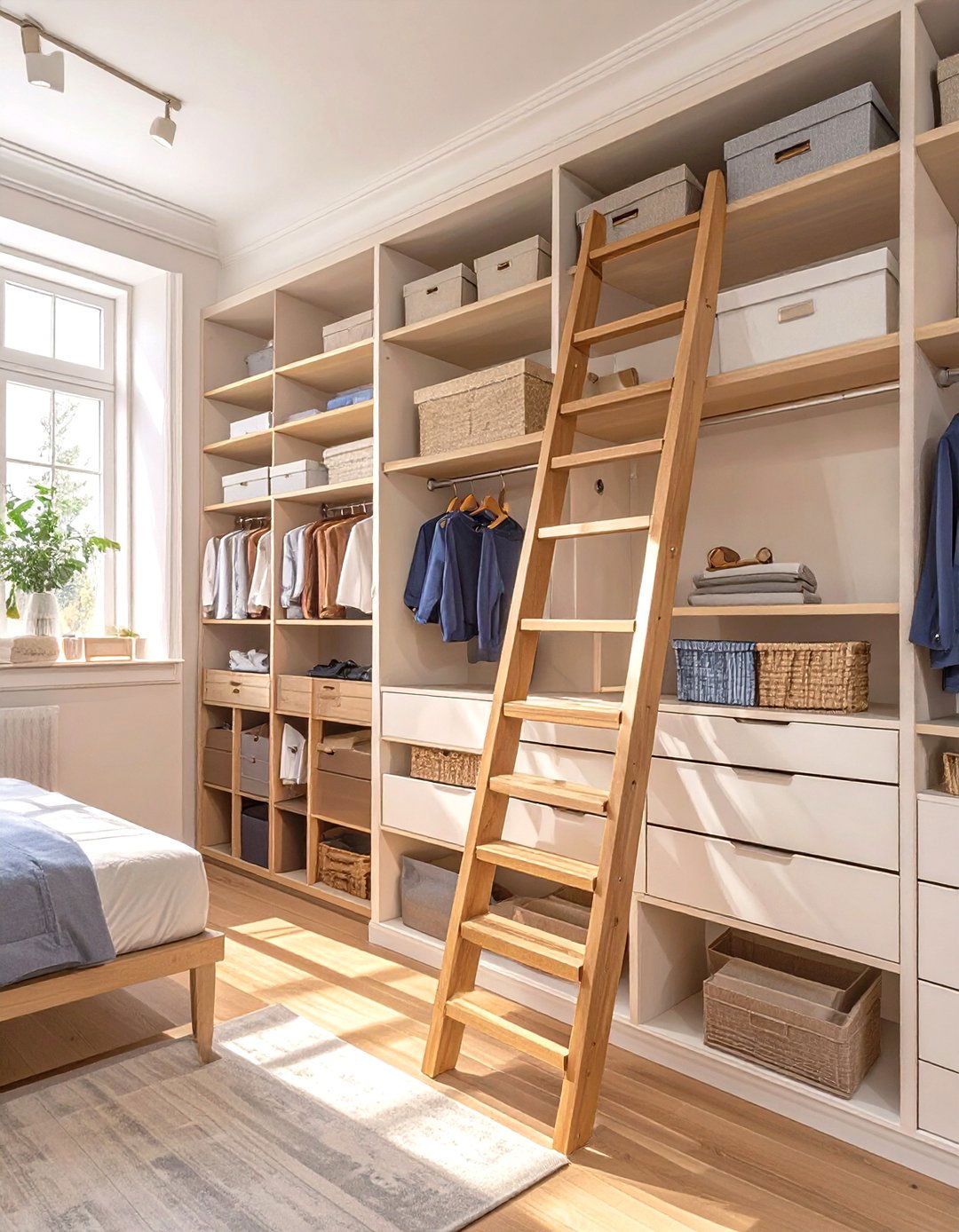 Use a Library Ladder for High Shelves - 30 small closet ideas for bedroom