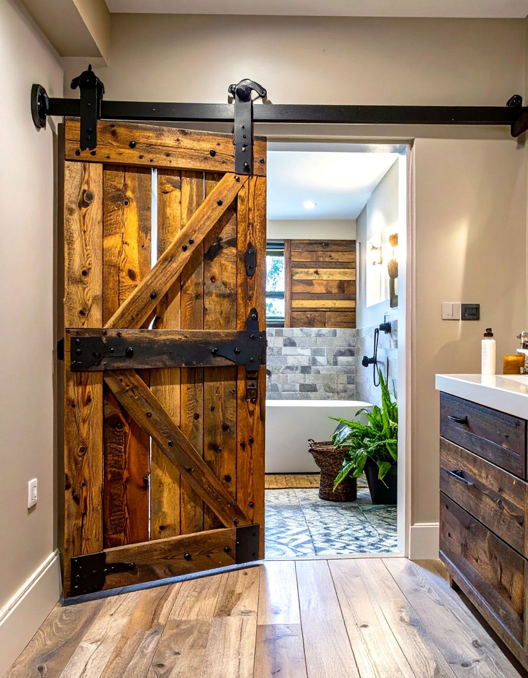 Use a Sliding Barn Door - 30 small bathroom renovation ideas