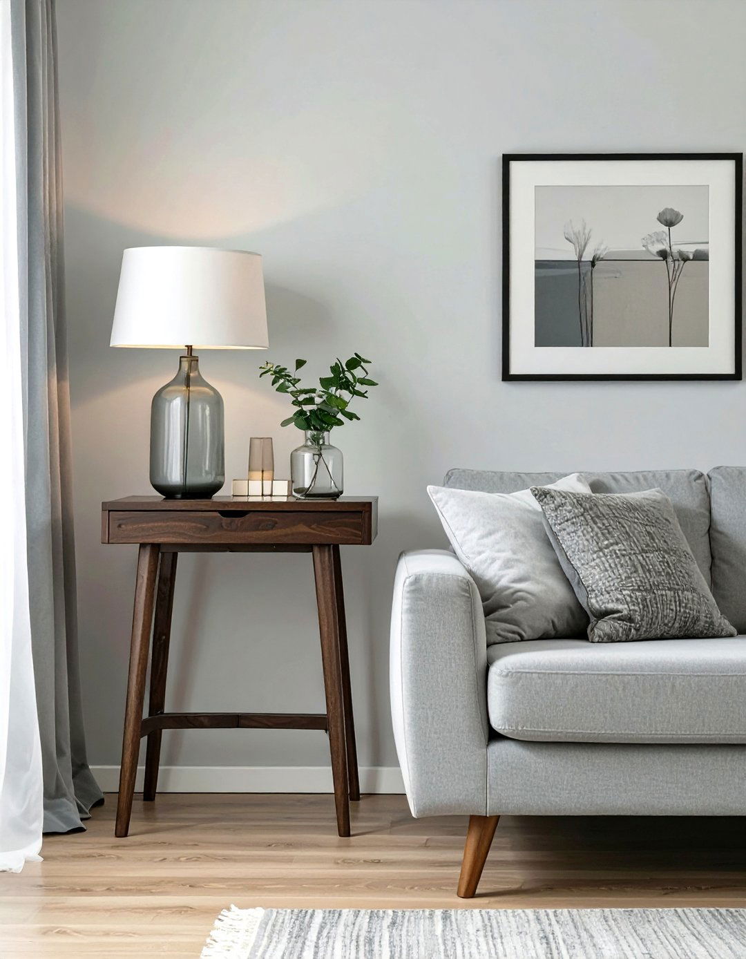 Use a Slim Console Table Behind the Sofa - 30 tiny living room ideas