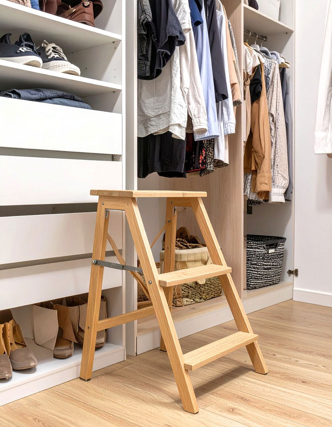 Use a Step Stool for High Shelves - 30 small closet storage ideas