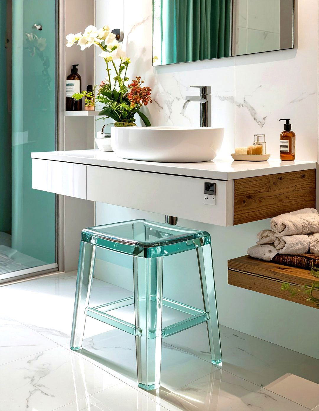 Use of Acrylic or Lucite - 30 small bathroom decor ideas