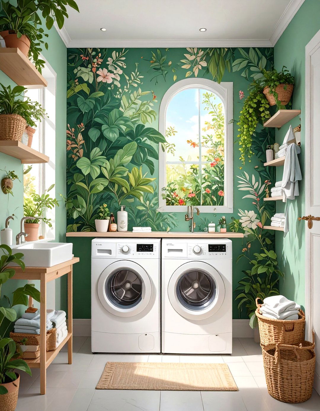 Use of Bold Wallpaper for a Statement Wall - 30 tiny laundry room ideas