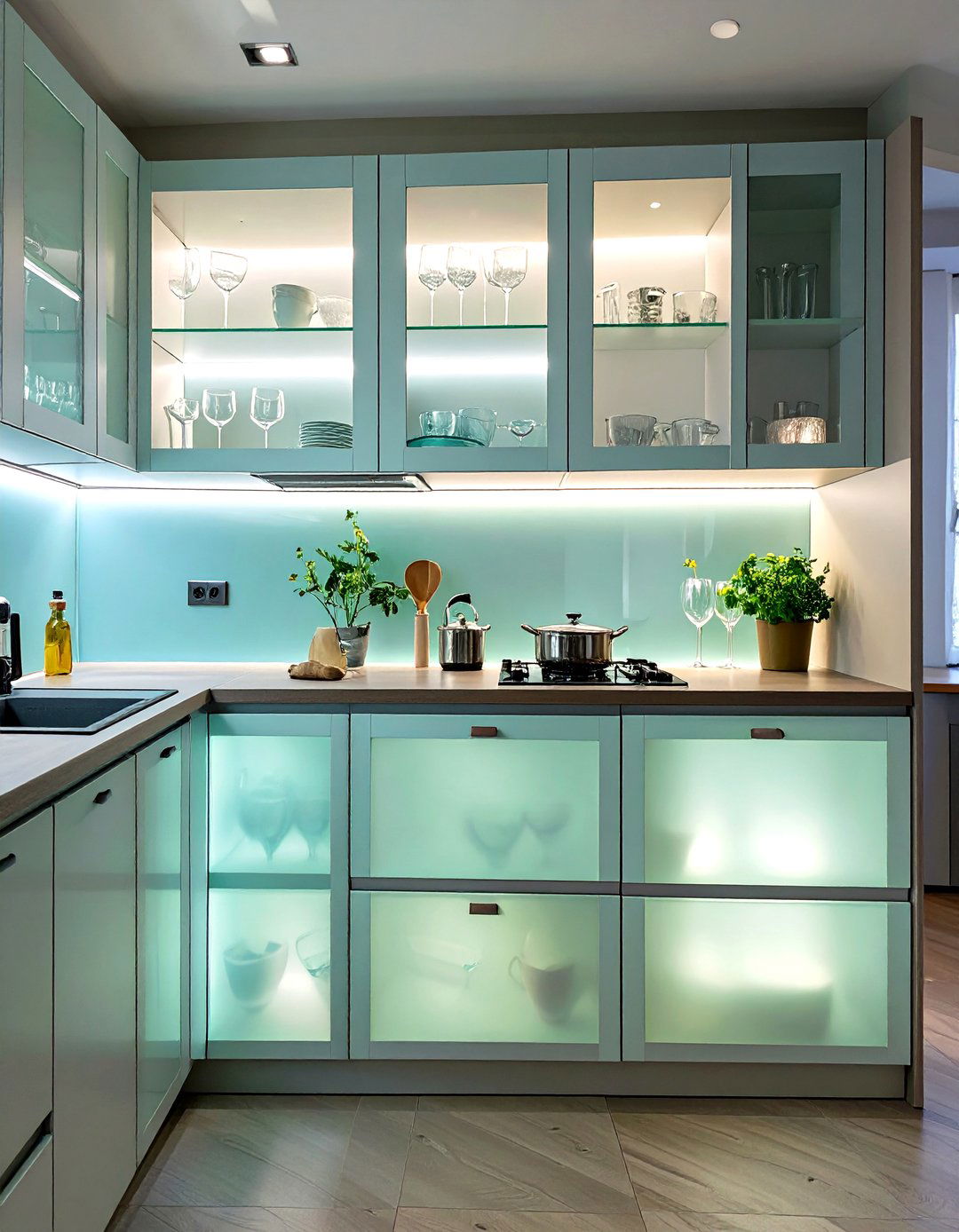 Use of Glass Cabinet Doors - 30 very small kitchen ideas