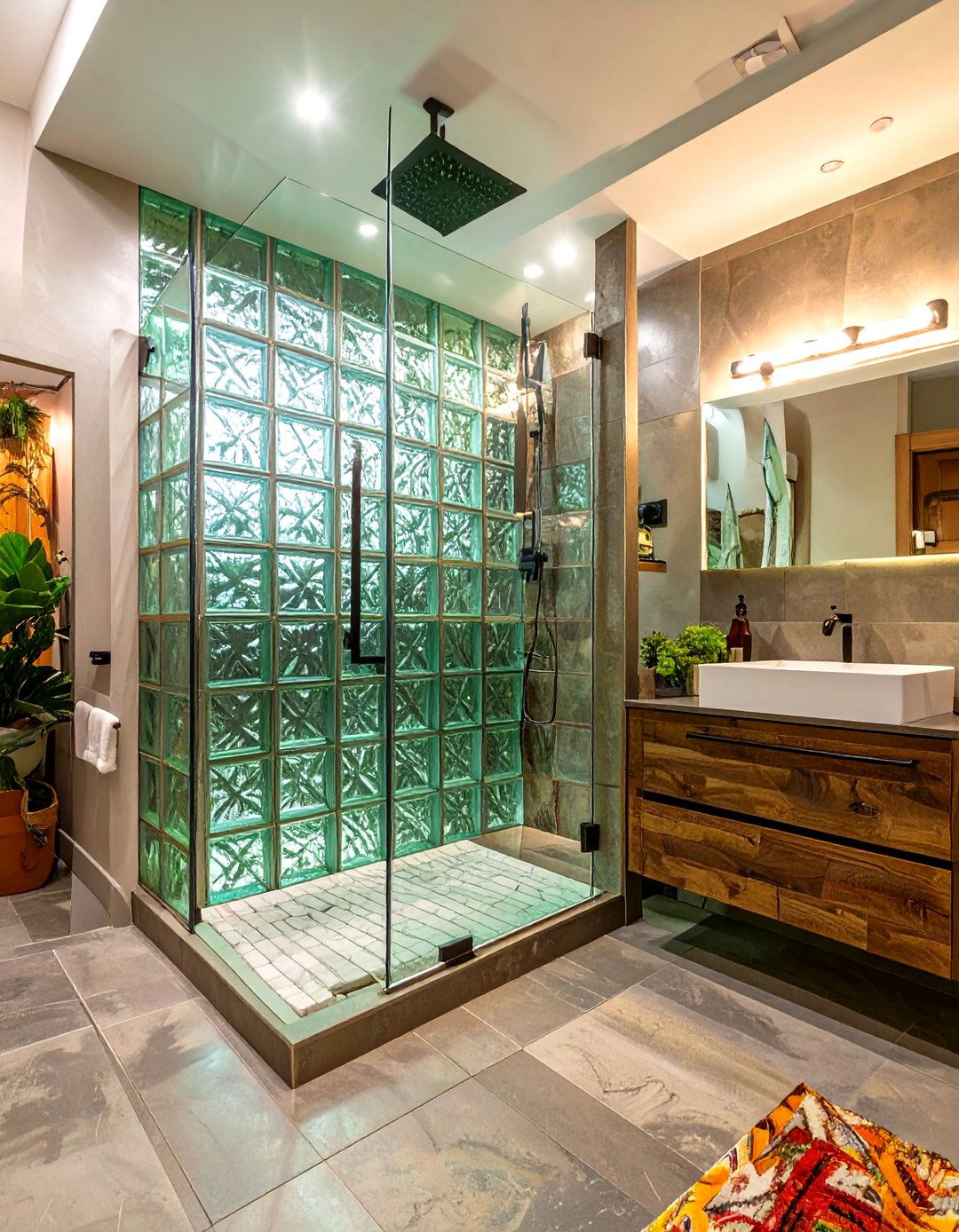 Use of a Glass Block Wall - 30 small basement bathroom ideas