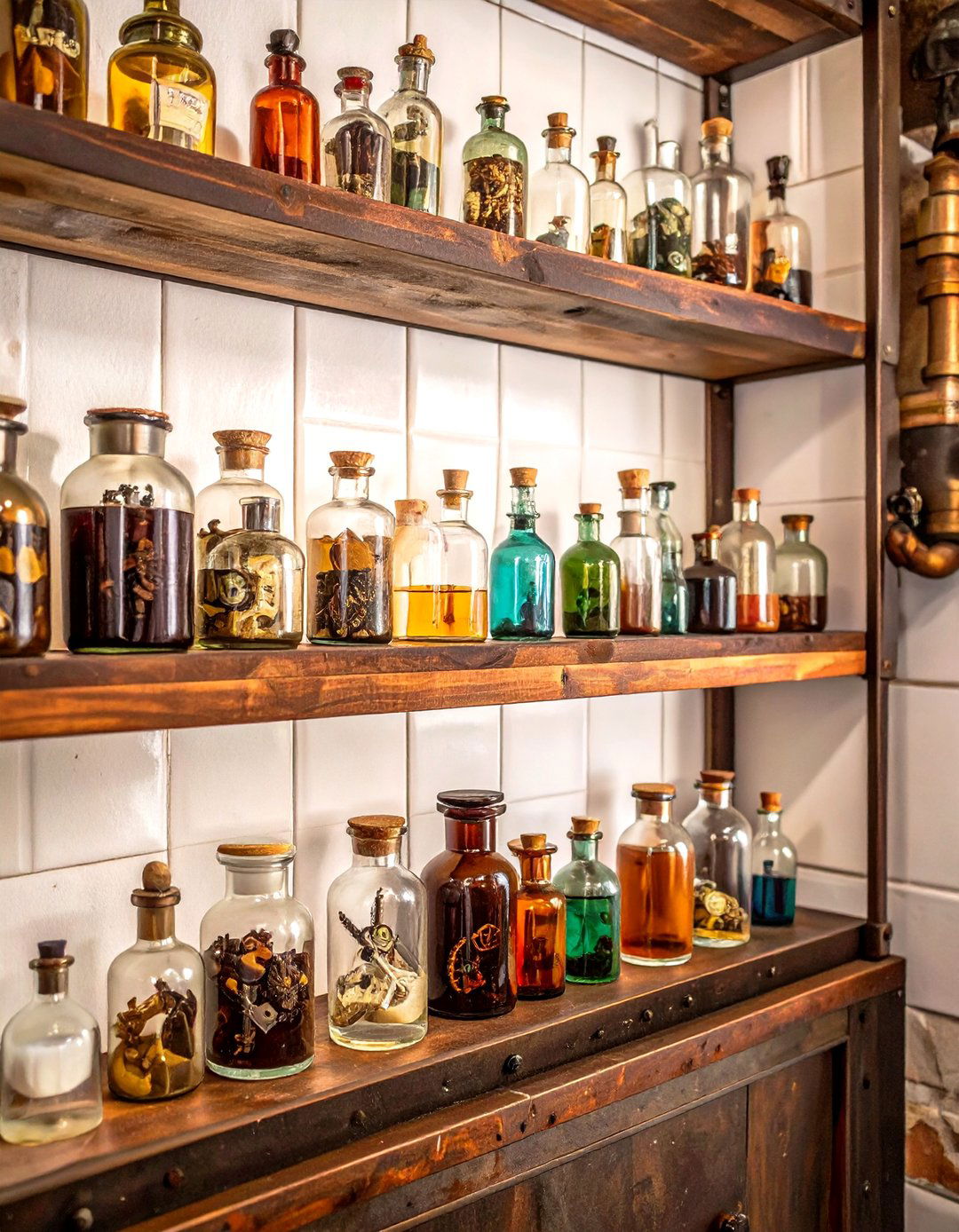 Using Apothecary Jars for Storage and Decor - 30 steampunk interior design ideas
