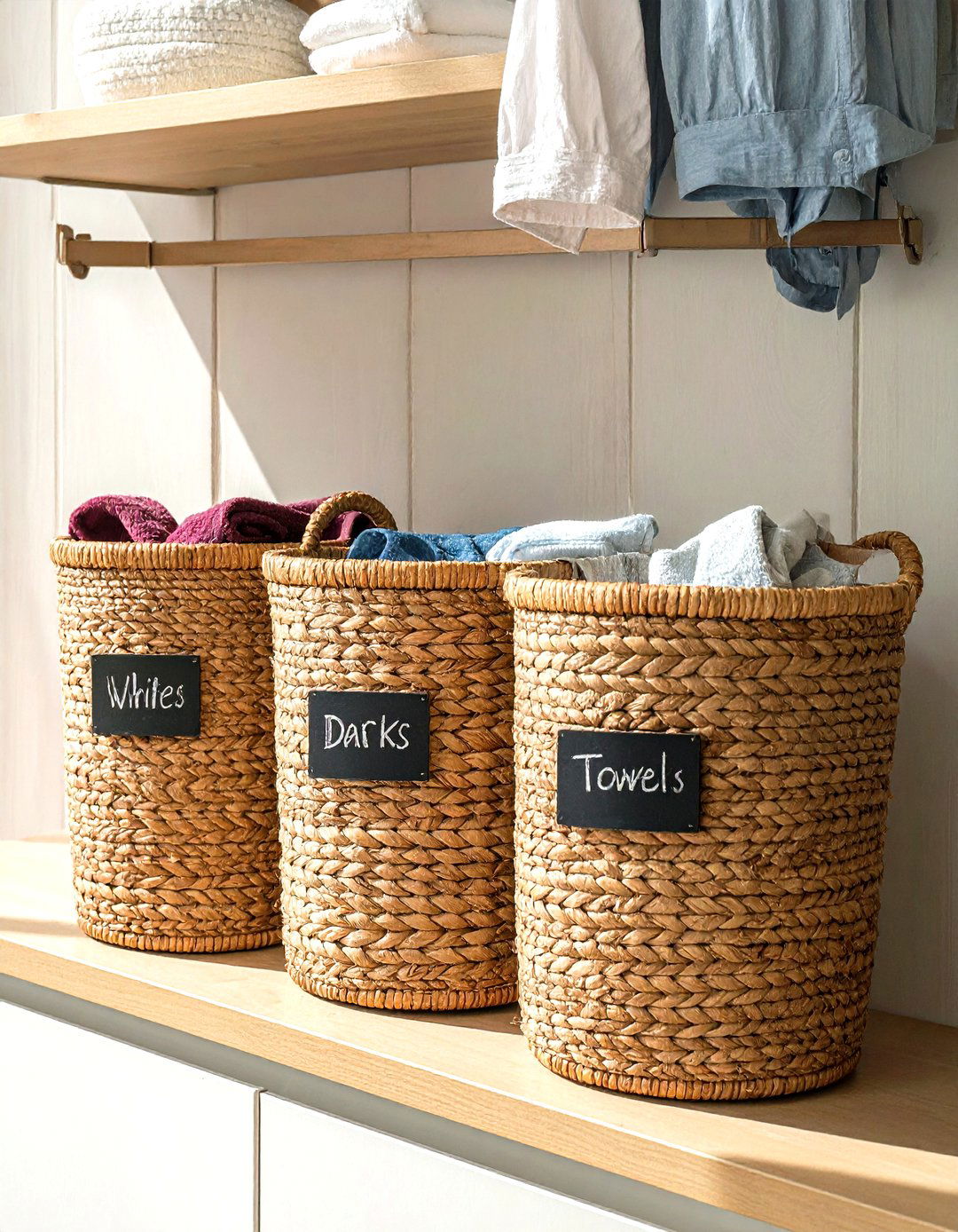Using Baskets and Bins for Sorting - 30 small laundry room organization ideas