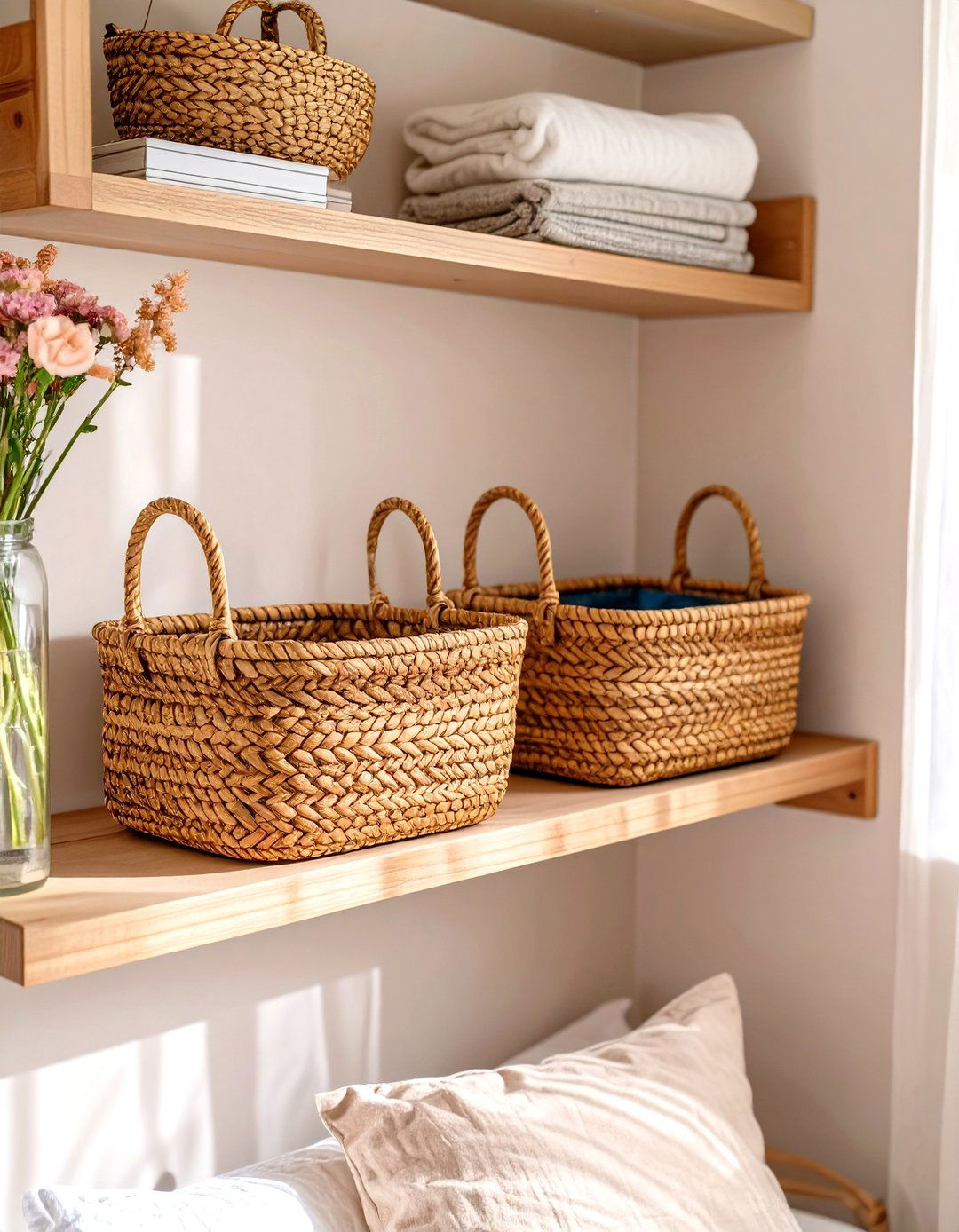 Using Baskets for Stylish Storage in Small Bedrooms - 30 small bedroom decor ideas