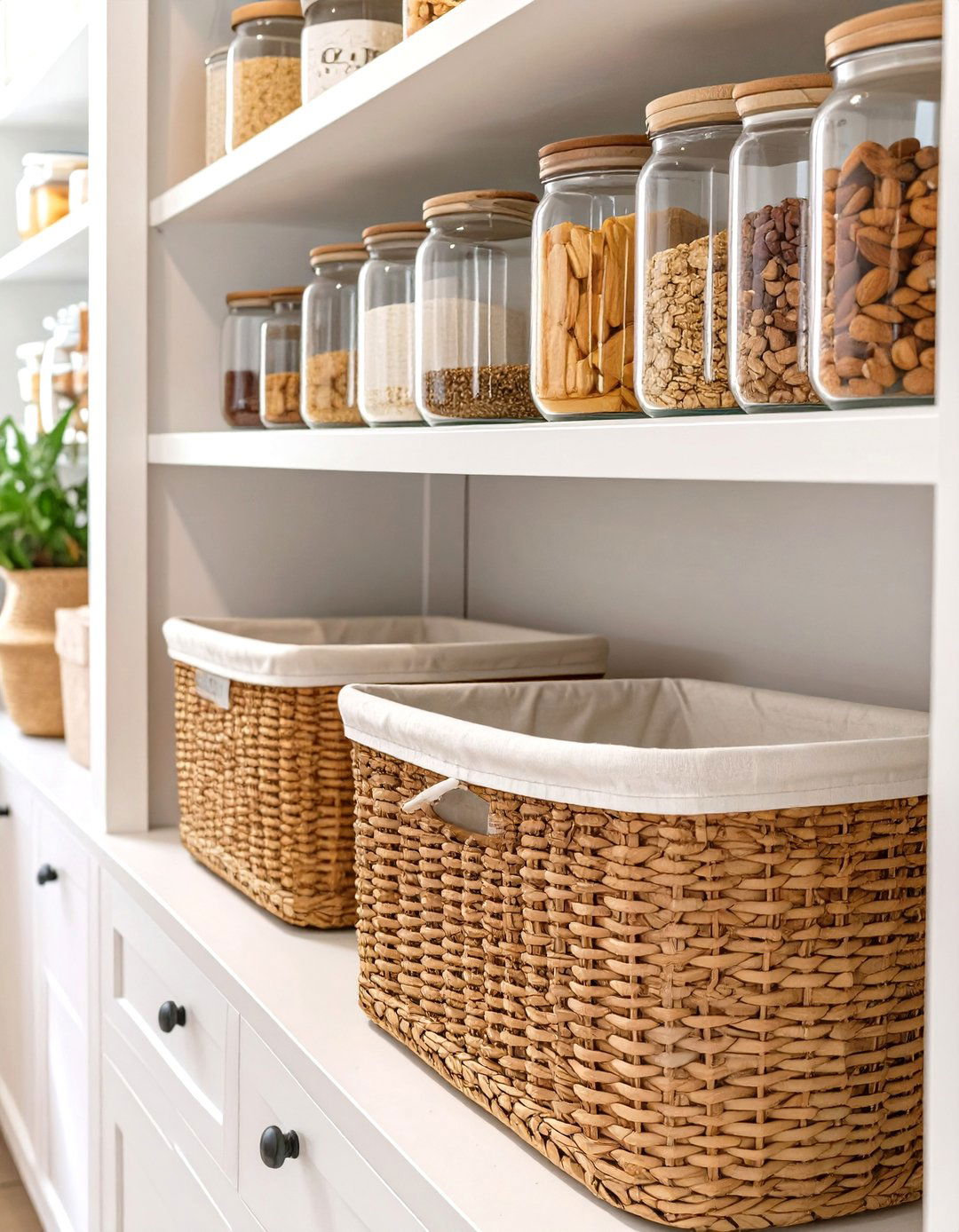 Using Baskets to Group Pantry Items - 30 small walk-in pantry ideas