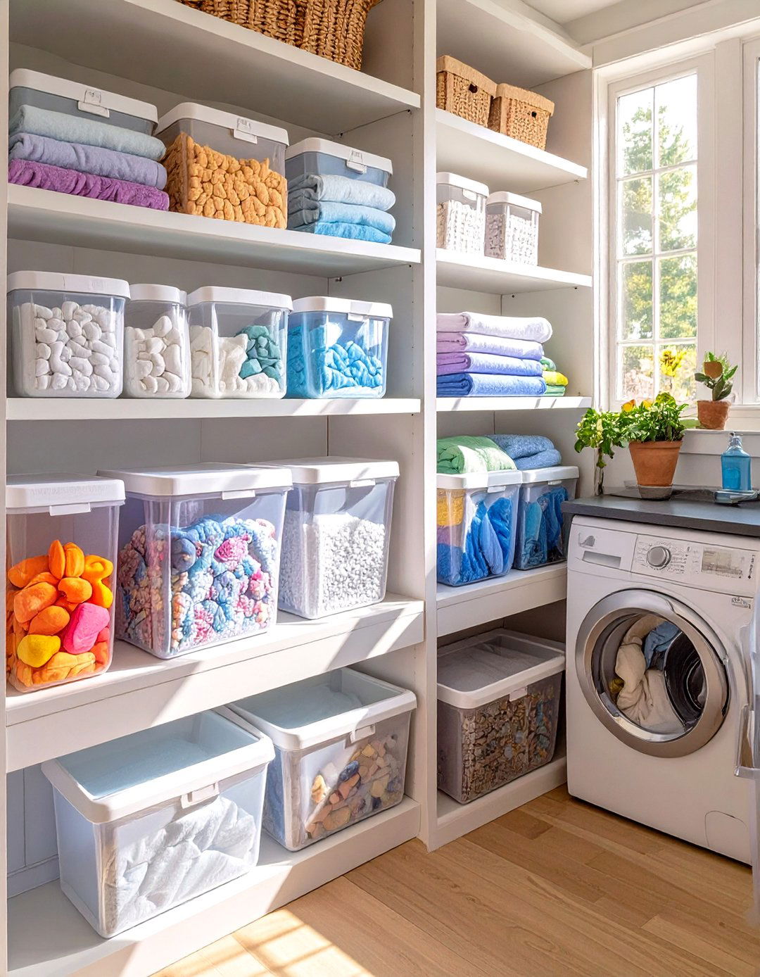 Using Clear Storage Containers - 30 small laundry room organization ideas