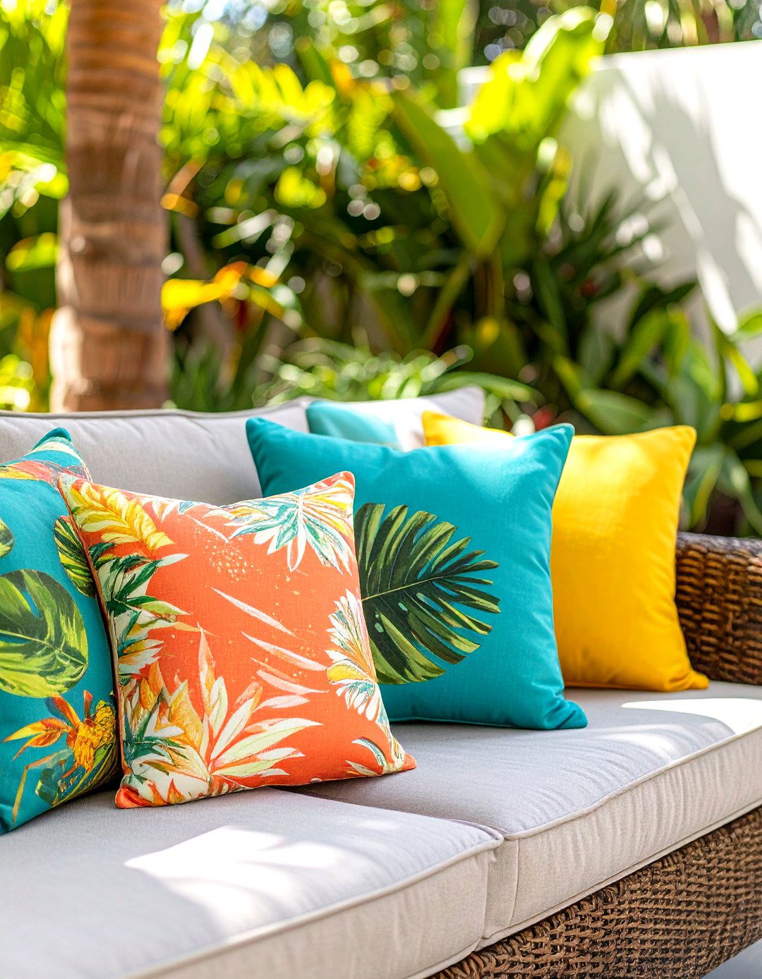 Using Colorful Outdoor Cushions and Pillows - 30 tropical backyard ideas