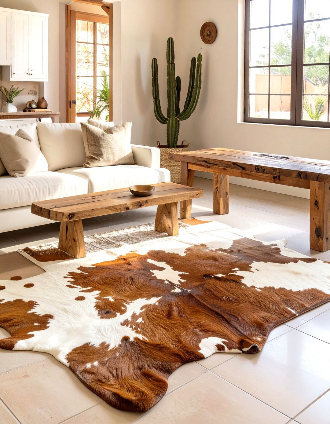 Using Cowhide Rugs and Throws - 30 southwestern interior design ideas