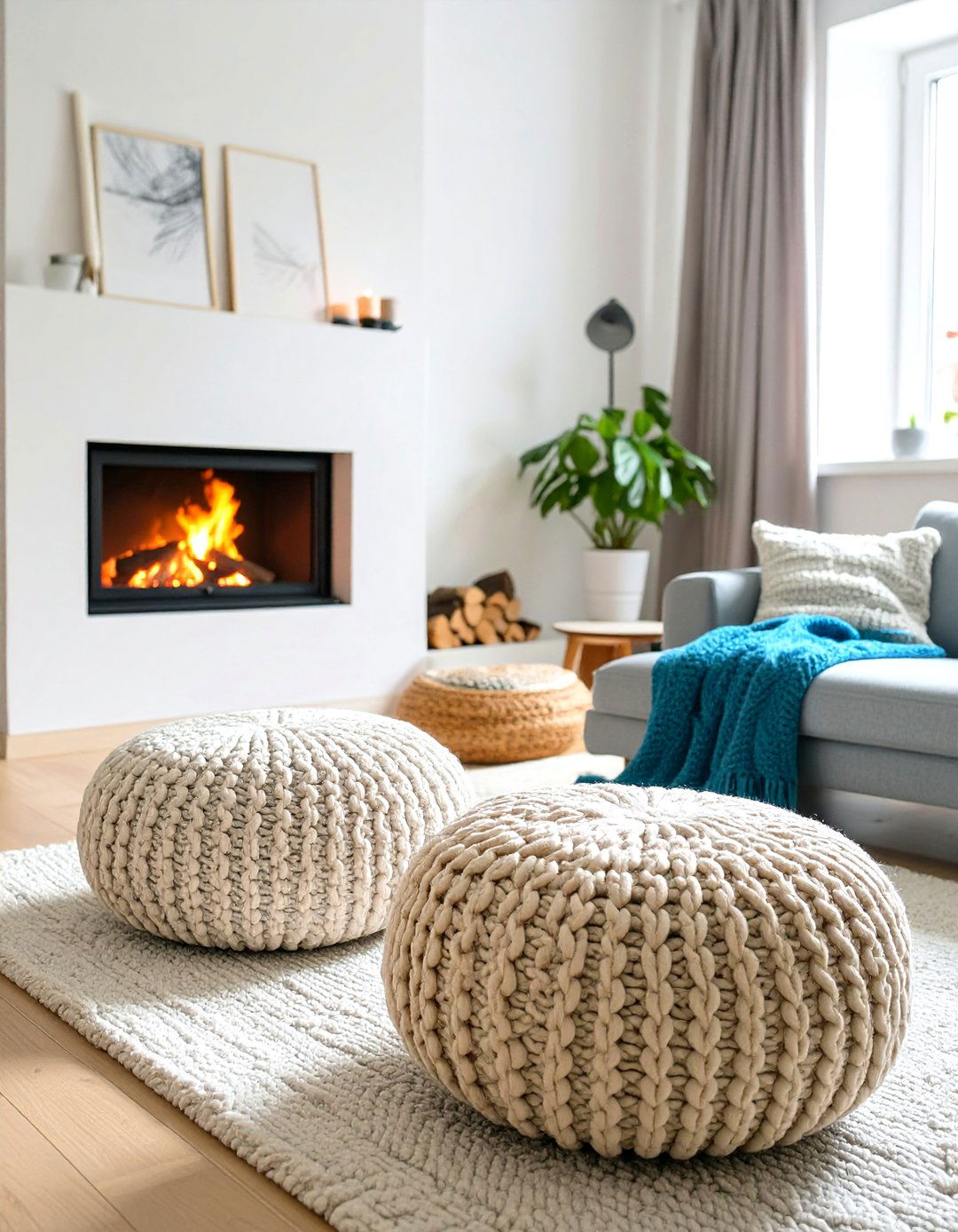 Using Floor Poufs for Flexible Seating - 30 small narrow living room ideas