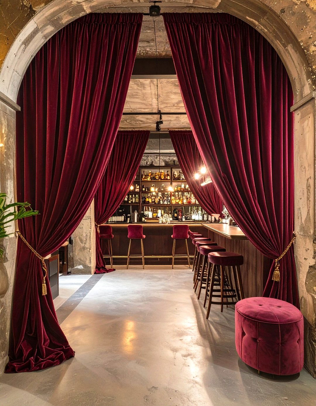 Using Heavy Curtains as Room Dividers - 30 speakeasy basement ideas