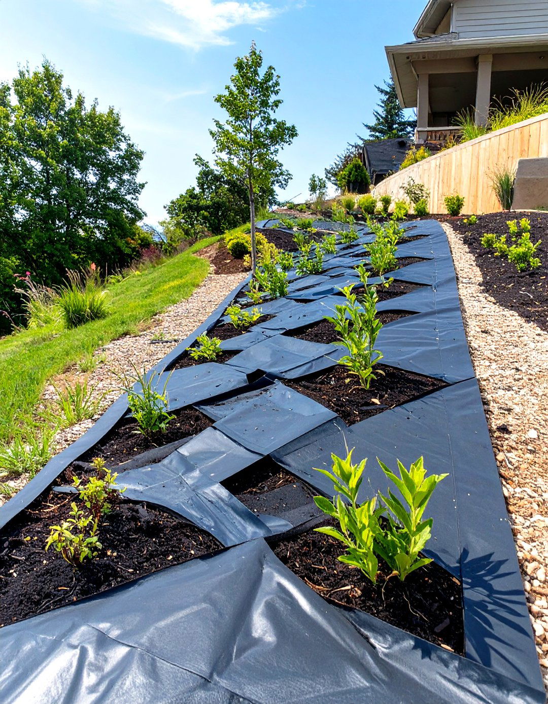 Using Landscape Fabric to Suppress Weeds - 30 steep hillside landscaping ideas on a budget