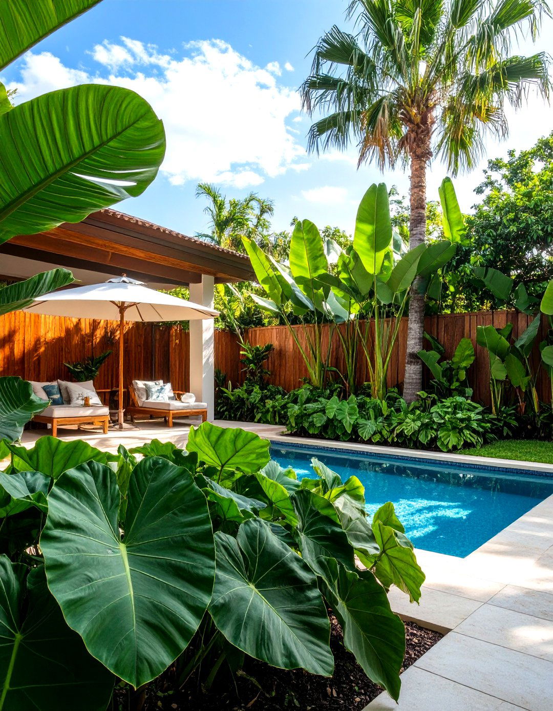 Using Large Leaved Tropical Plants - 30 privacy landscaping ideas