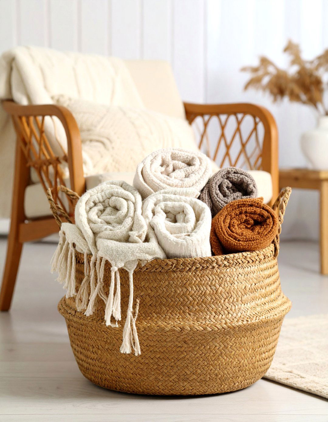 Using Large Woven Baskets for Storage - 30 rustic living room ideas