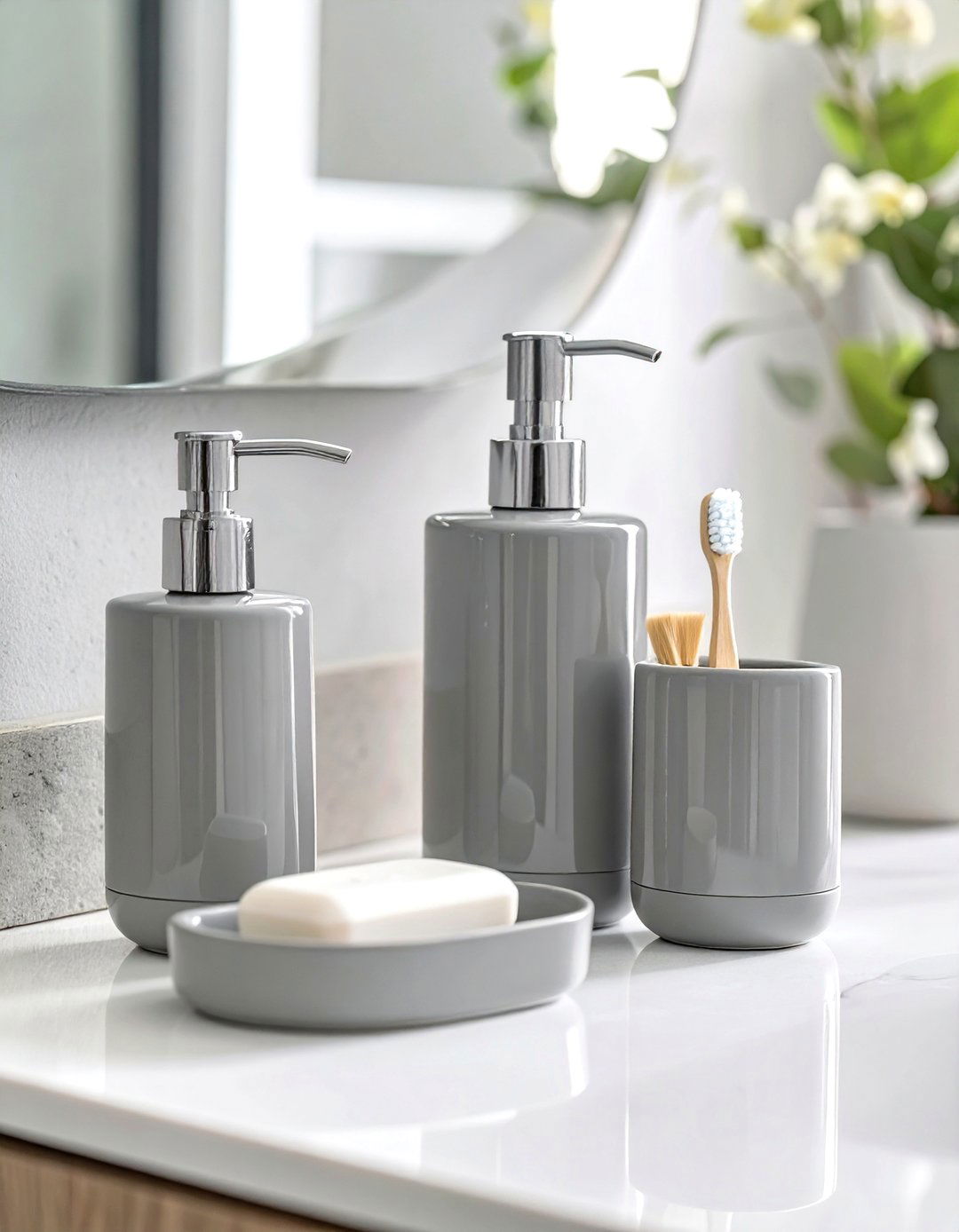 Using Matching Accessory Sets - 30 vanity decor ideas