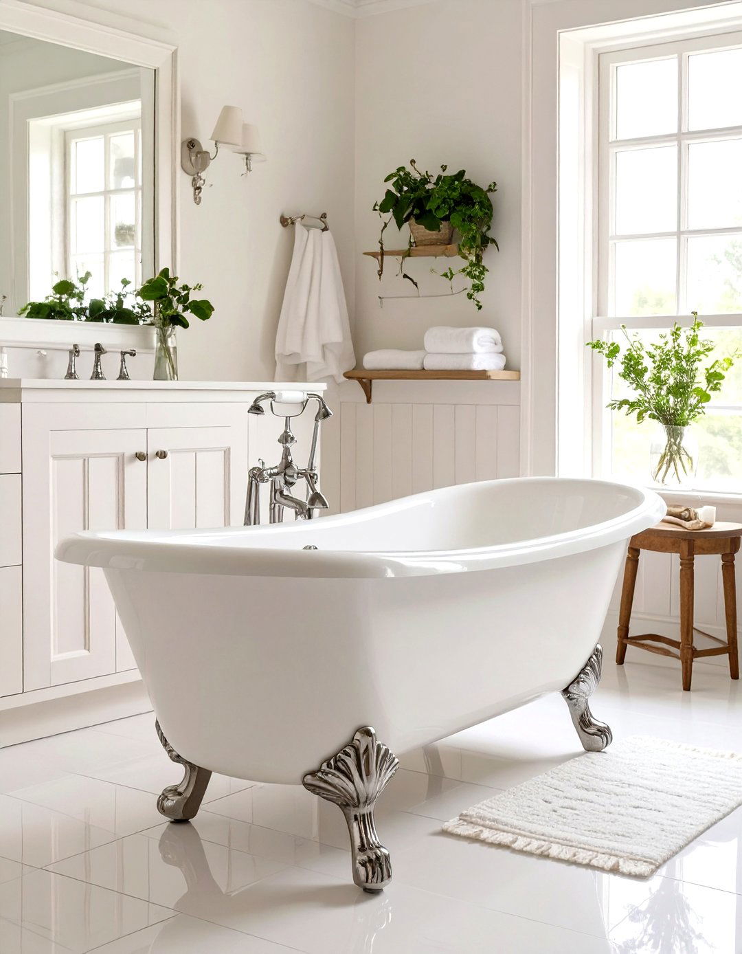 Using Mirrored Cabinet Doors - 30 small white bathroom ideas
