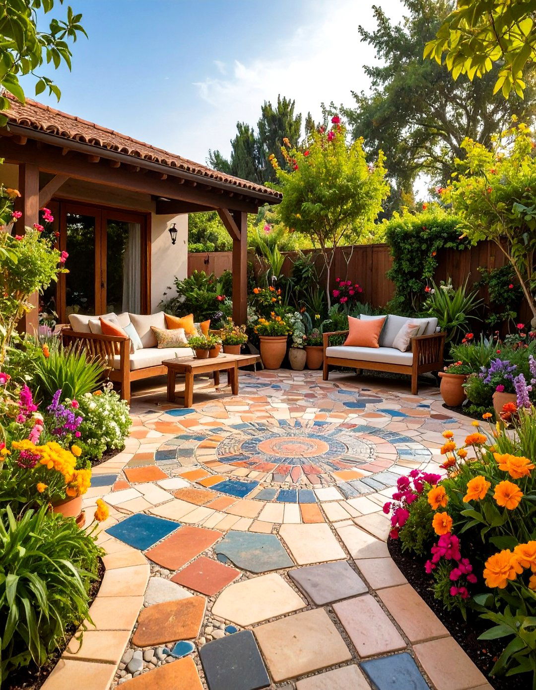 Using Mismatched Pavers for a Mosaic Patio - 30 paver patio ideas on a budget