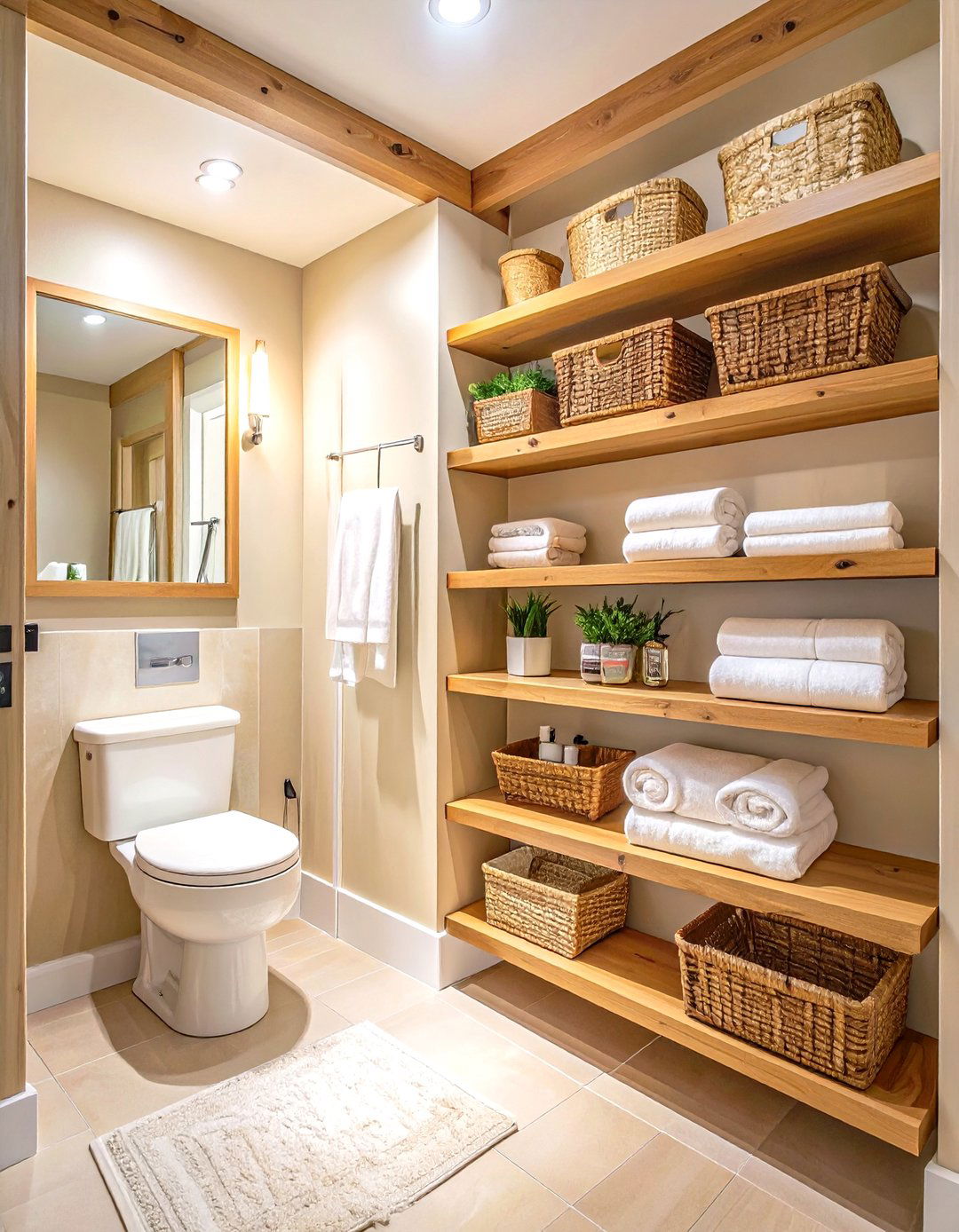 Using Open Shelving for Storage - 30 small basement bathroom ideas