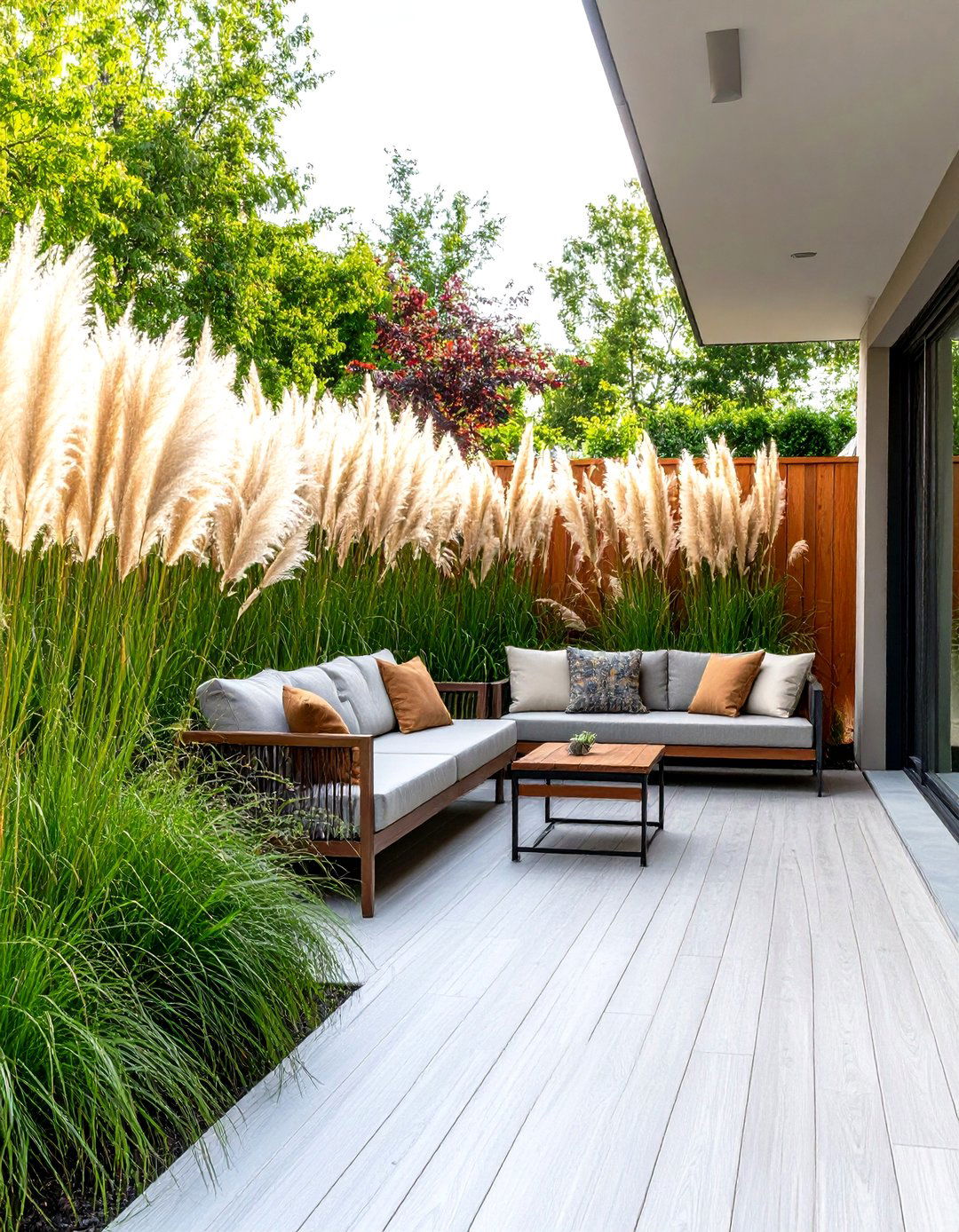 Using Ornamental Grasses in Rows - 30 patio privacy ideas