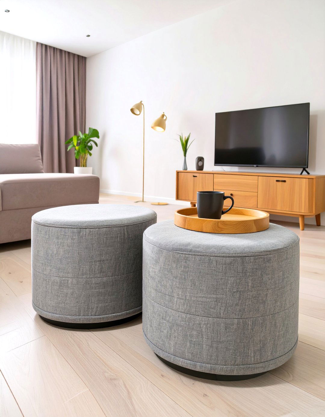 Using Ottomans as Flexible Seating and Tables - 30 simple small living room ideas with tv