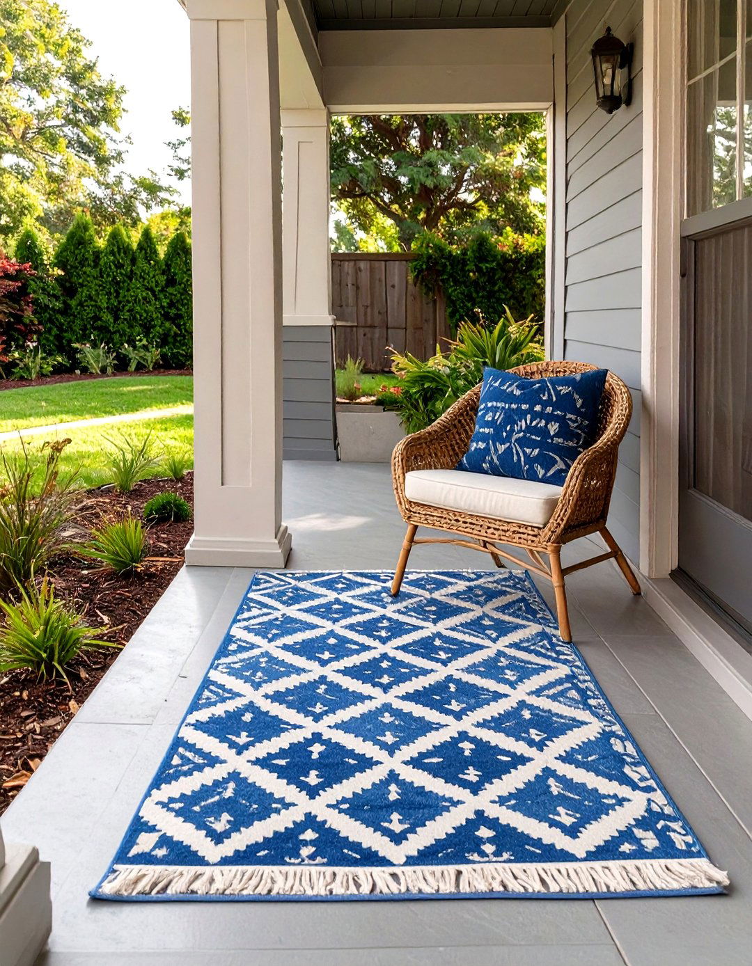 Using Outdoor Rugs on Porches - 30 simple front yard landscaping ideas