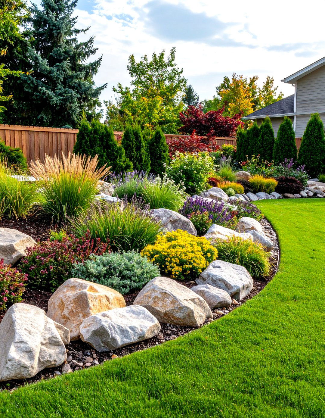 Using Rocks to Create a Naturalistic Berm - 30 front yard landscaping ideas with rocks