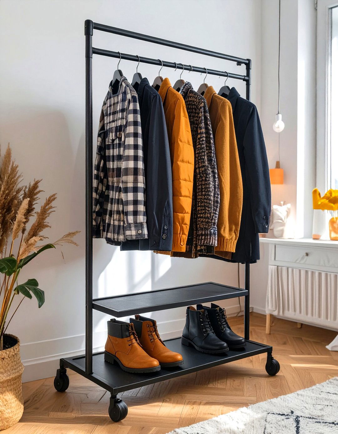 Using Rolling Garment Racks - 30 small bedroom closet ideas
