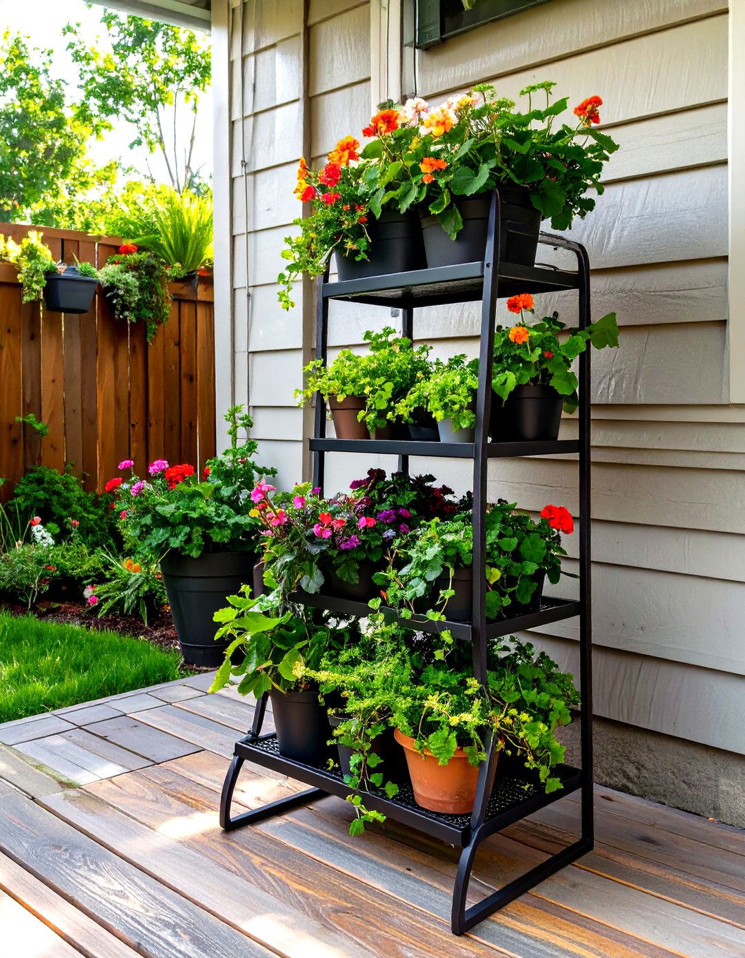 Using Tiered Plant Stands for Greenery - 30 small backyard patio ideas