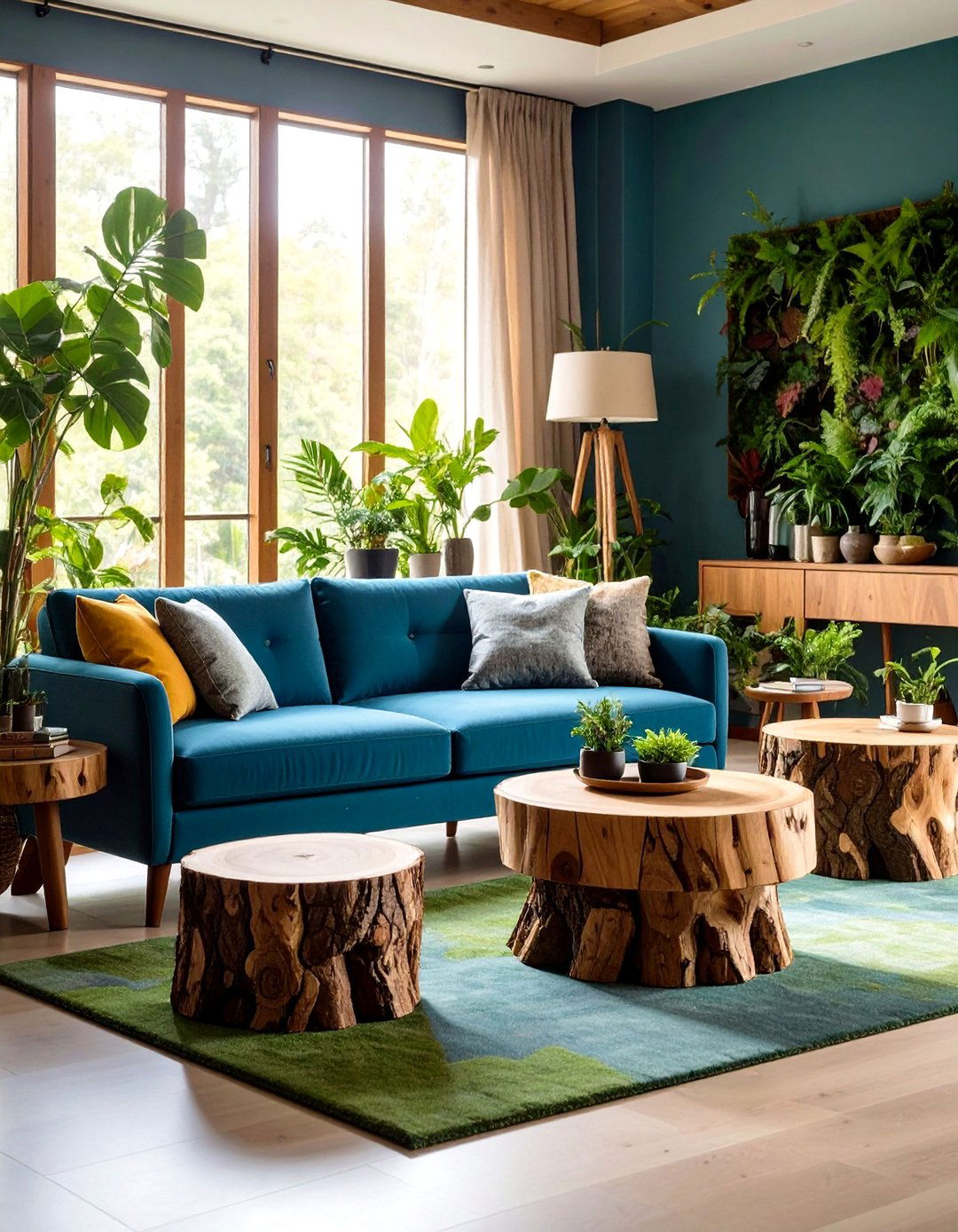 Using Tree Stumps as Side Tables - 30 rustic living room ideas