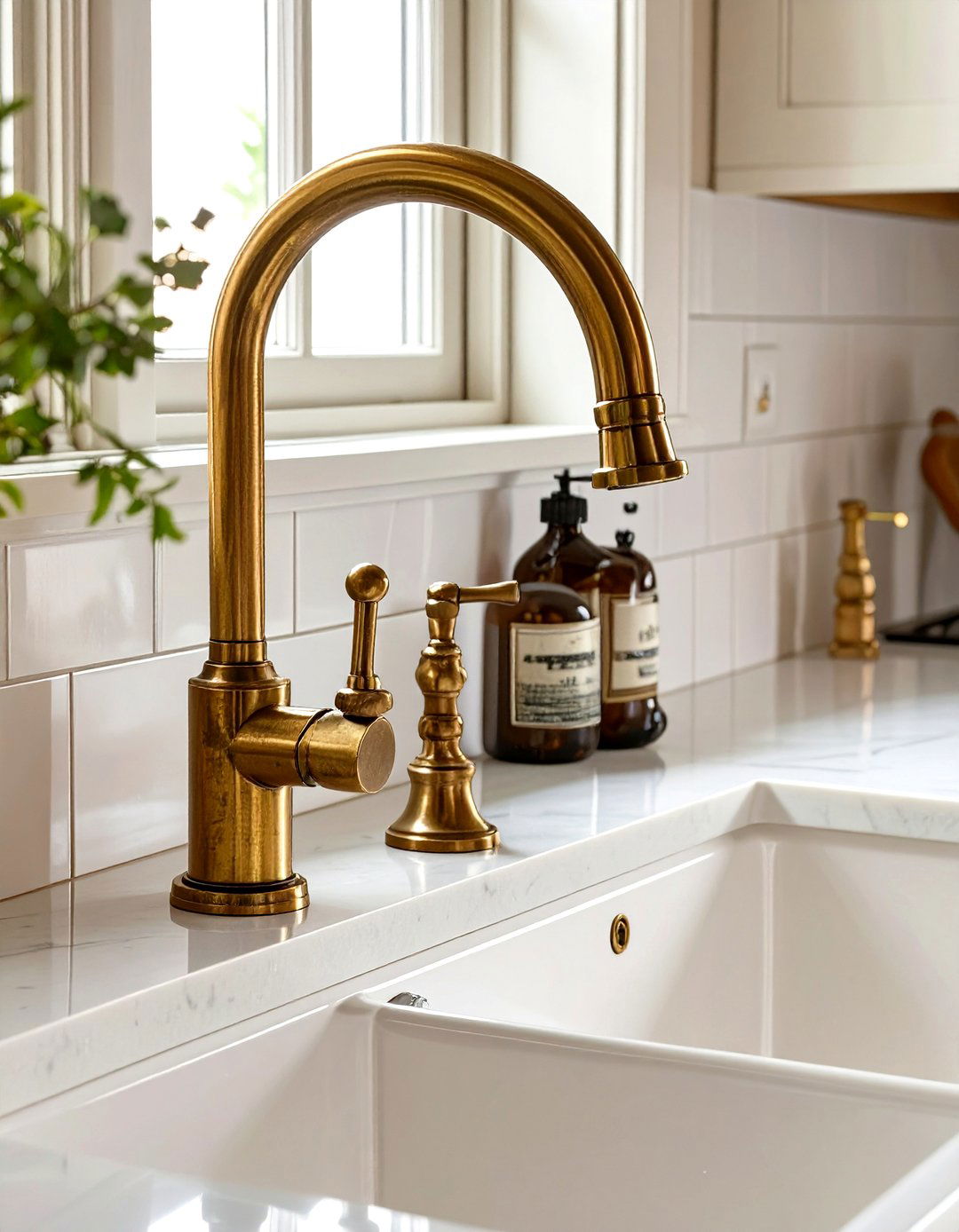 Using Unlacquered Brass Faucets - 30 small coastal kitchen ideas