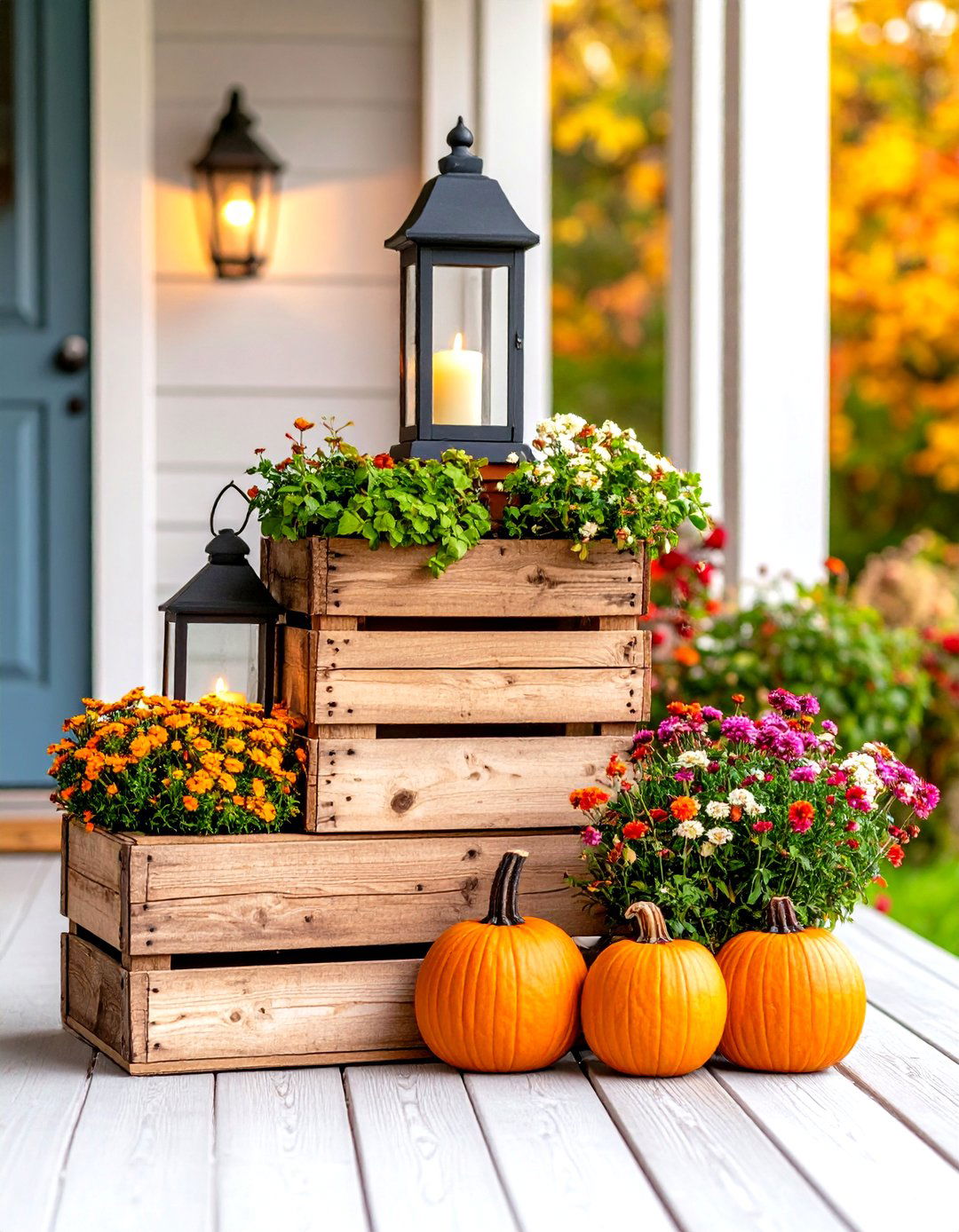 Using Wooden Crates for Rustic Storage and Display - 30 rustic front porch decorating ideas
