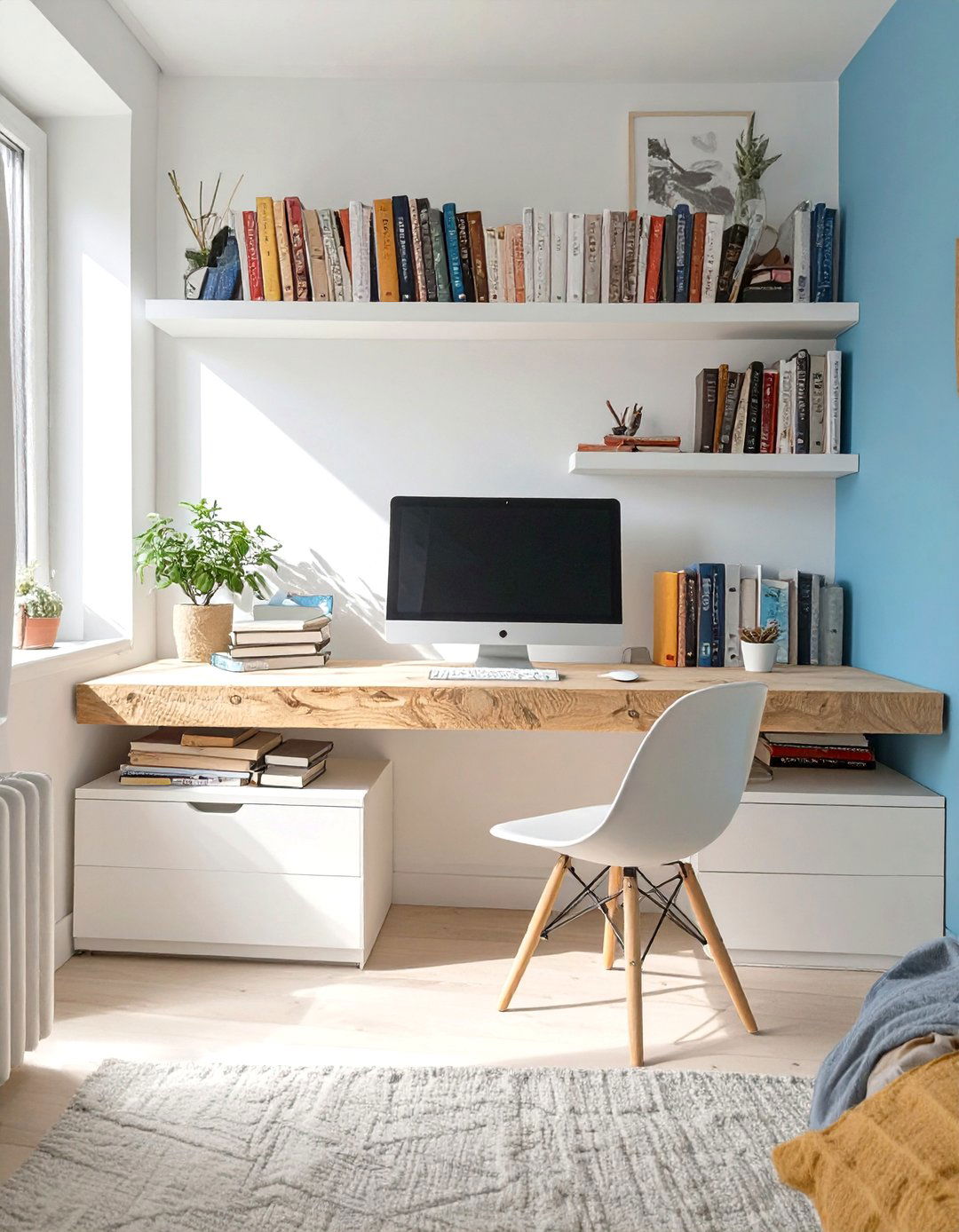 Using a Bookshelf as a Desk Support - 30 small bedroom office combo ideas