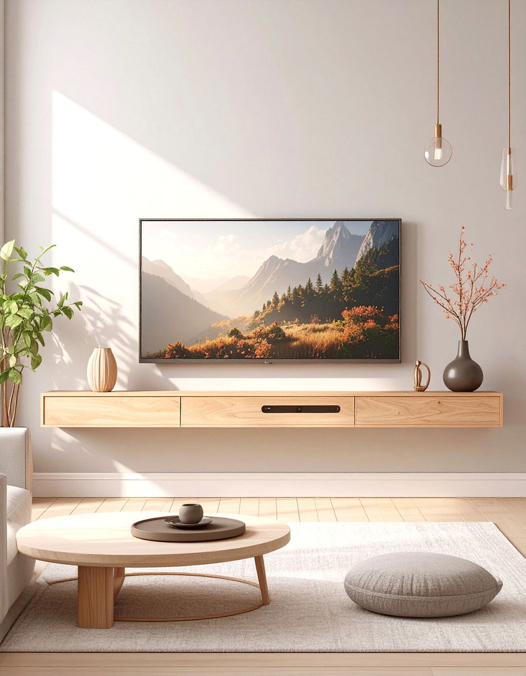 Using a Floating Media Shelf for the TV - 30 simple small living room ideas with tv