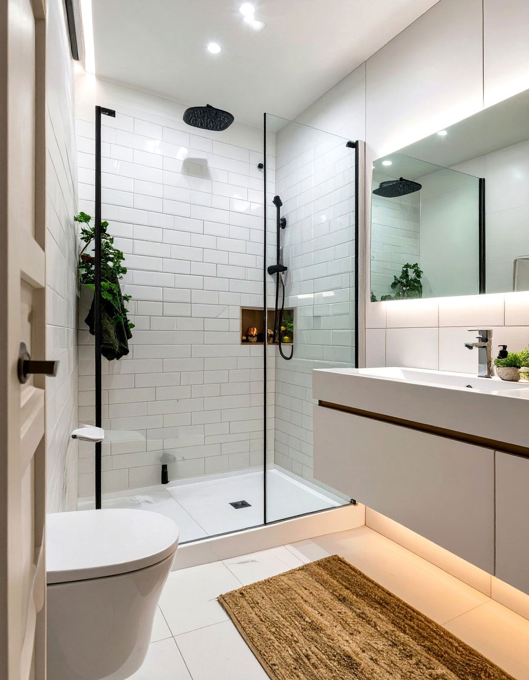 Using a Frameless Glass Shower Door - 30 small white bathroom ideas