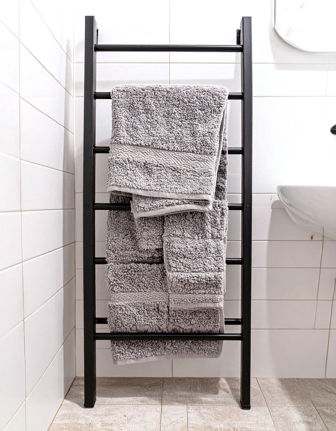 Using a Ladder for Towel Storage - 30 small modern bathroom ideas