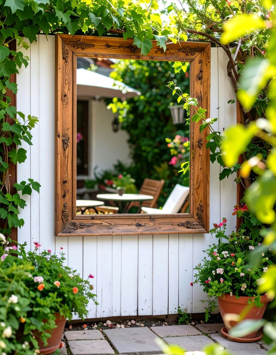 Using a Large Outdoor Mirror to Create Illusory Space - 30 small outdoor patio ideas