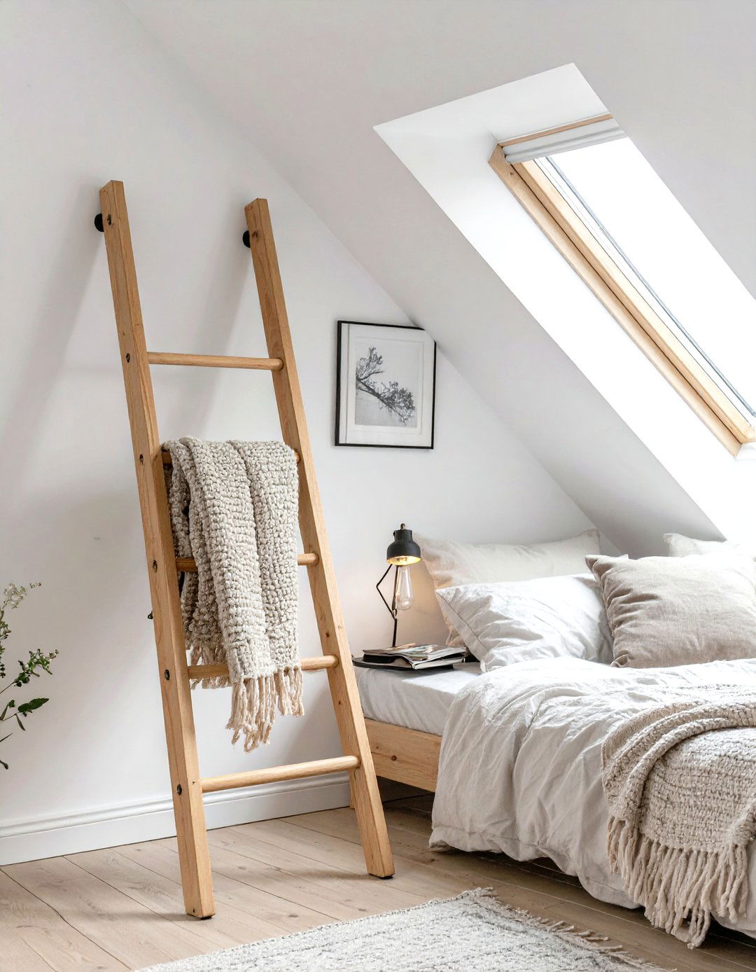 Using a Leaning Ladder for Storage - 30 slanted ceiling low ceiling attic bedroom ideas