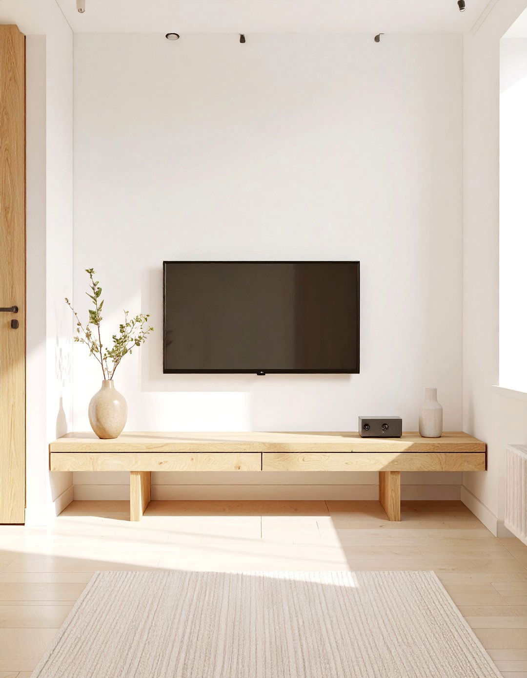 Using a Low Bench as a TV Stand - 30 simple small living room ideas with tv
